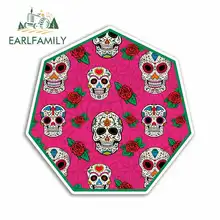 EARLFAMILY 13cm x 13cm for Pink Sugar Skulls Funny Car Stickers Bumper Trunk Graphics Bumper Windows Waterproof Accessories