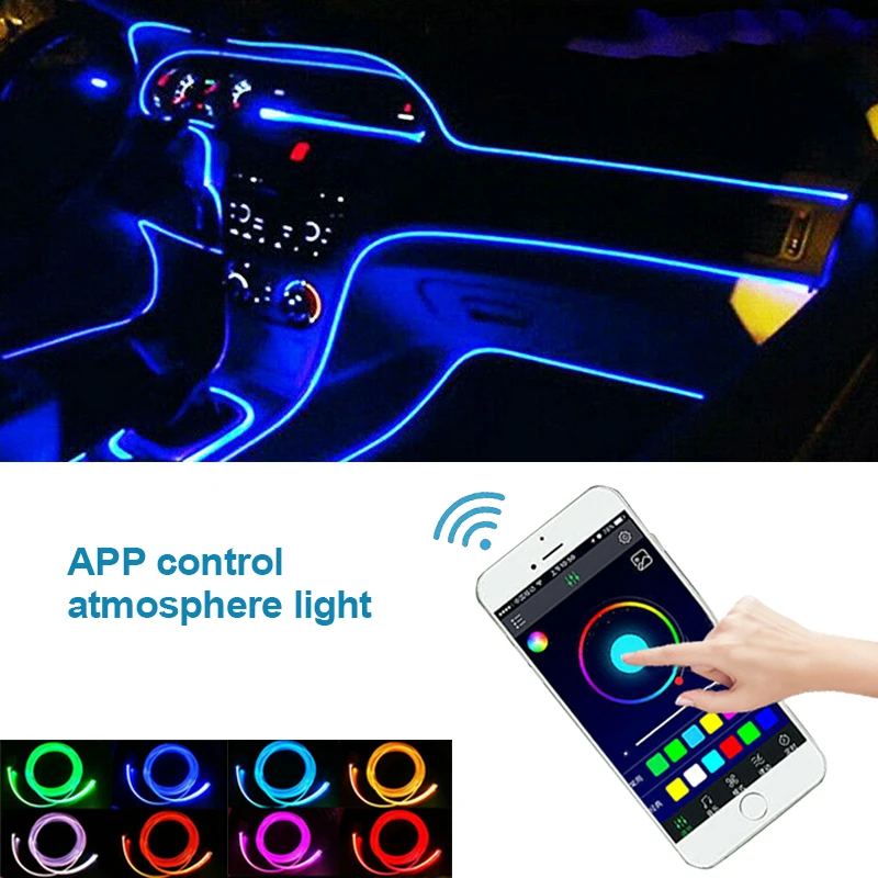 

Optic Fiber RGB LED Car Interior lighting Lamp Decor Car Atmosphere Light Strip Wire Moulding Lamp IOS/Android Phone App Control