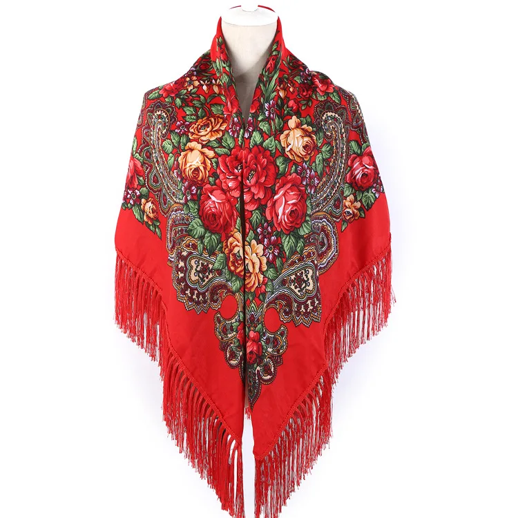  Russia Printed Bandana Cotton Xinjiang Ethnic-Style Travel Shawl Tassels Handkerchief Autumn And Wi