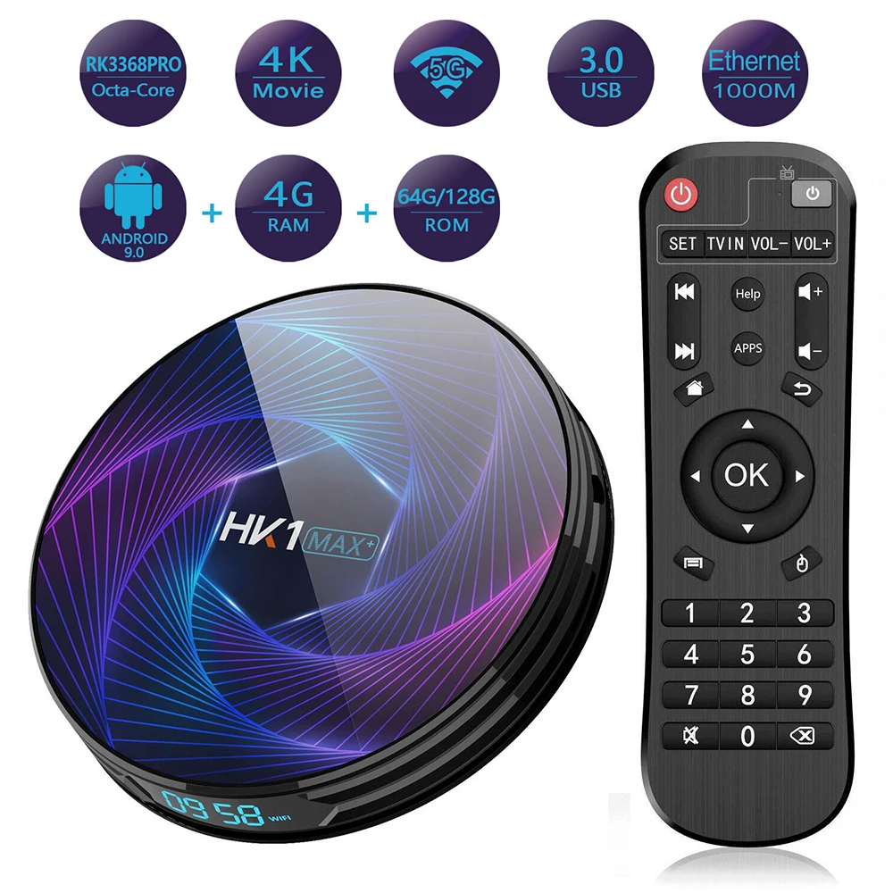 Новейшая модель; HK1 MAX+ Android 9,0 ТВ Box Smart ТВ RK3368PRO 4G 128G IPTV Set-Top Box Android 4K Youtube Netflix двухъядерный процессор Wi-Fi BT4.0 DDR3