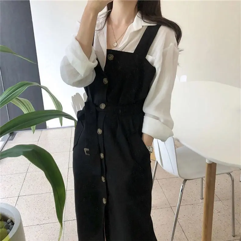 Sleeveless Dress Women Spring Straight Leisure Single-breasted Spaghetti Strap Large Size 4XL Korean Style Daily Female Trendy dresses for women