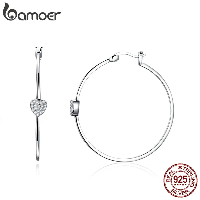 Женские серьги подвески BAMOER из стерлингового серебра 925 пробы с большим кольцом в