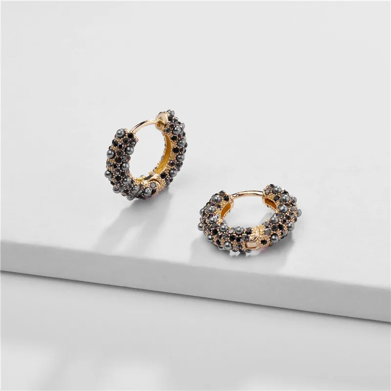 LUNA CHIAO модный, жемчужный, с кристаллами, медные Литые серьги-кольца Huggie для женщин - Окраска металла: black