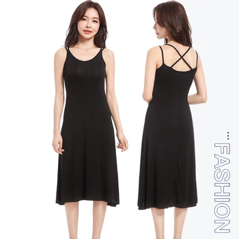 

night dress women sleepwear sexy nightwear 2020 Spring Summer Modal Dress Solid Color Back Strapped Dress Base Vest nightgowns