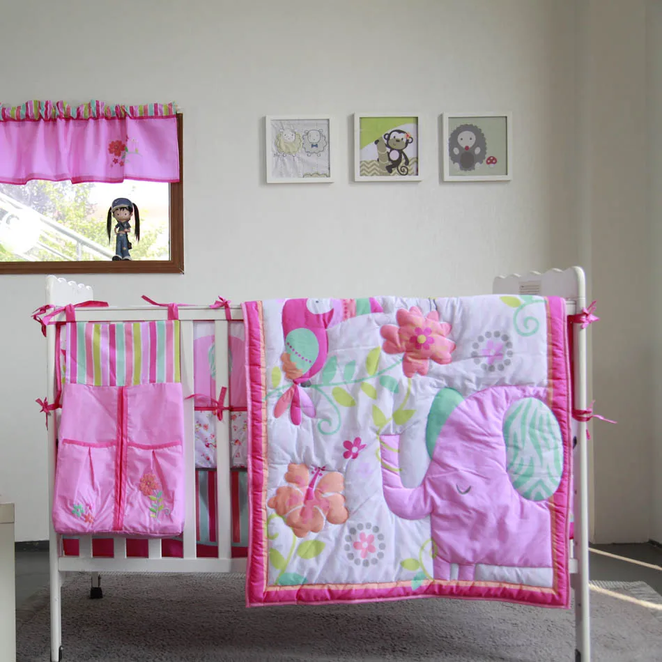 pink elephant crib bedding