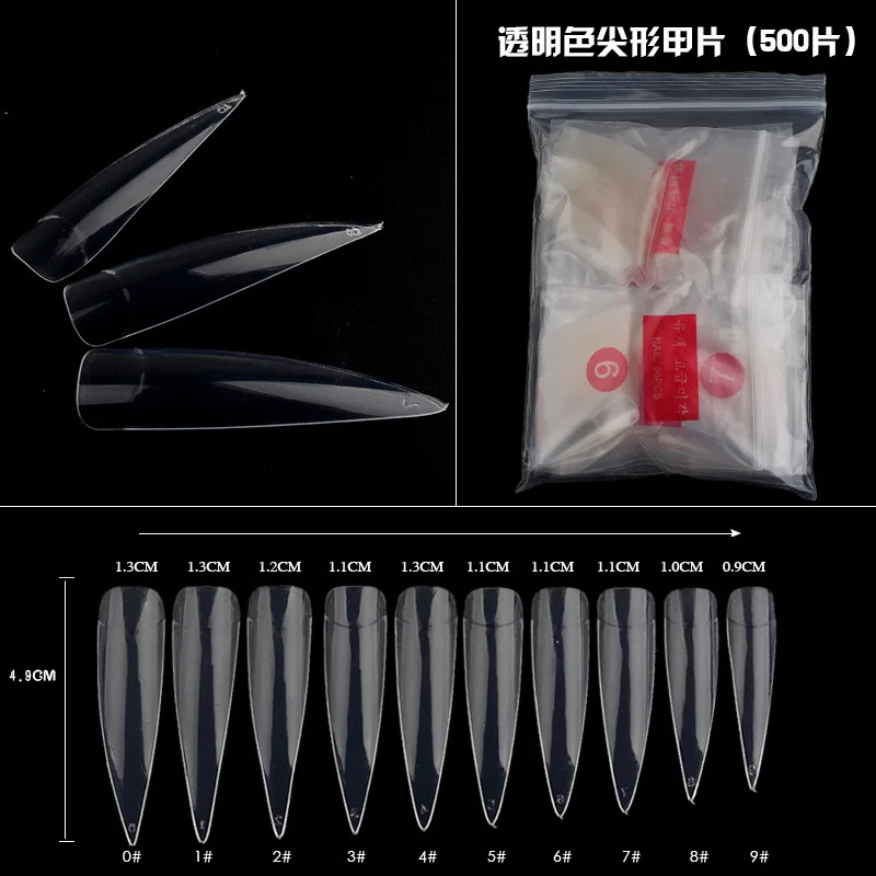 500 шт XL длинные острые французские ногти белые натуральные прозрачные накладные ногти