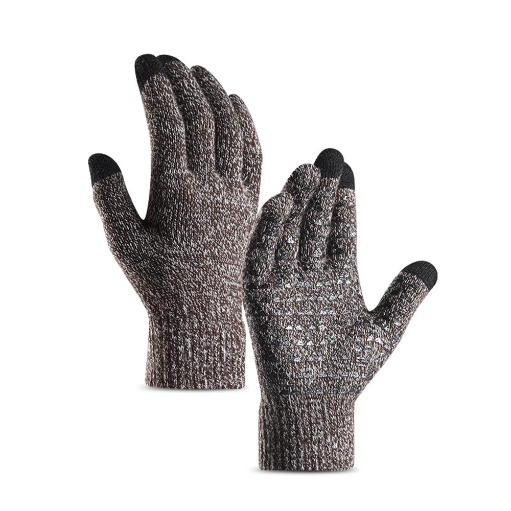 Зимние вязаные мужские перчатки с сенсорным экраном, дамские модные теплые плюс бархатные утолщенные шерстяные перчатки для езды на велосипеде, Нескользящие перчатки дл пар