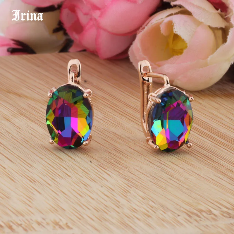 8 Color 585 Rose Gold Color Egg Shape Jewelry Colorful Earings High-quality Glass Stud Earrings for women Costume jewelery Gift