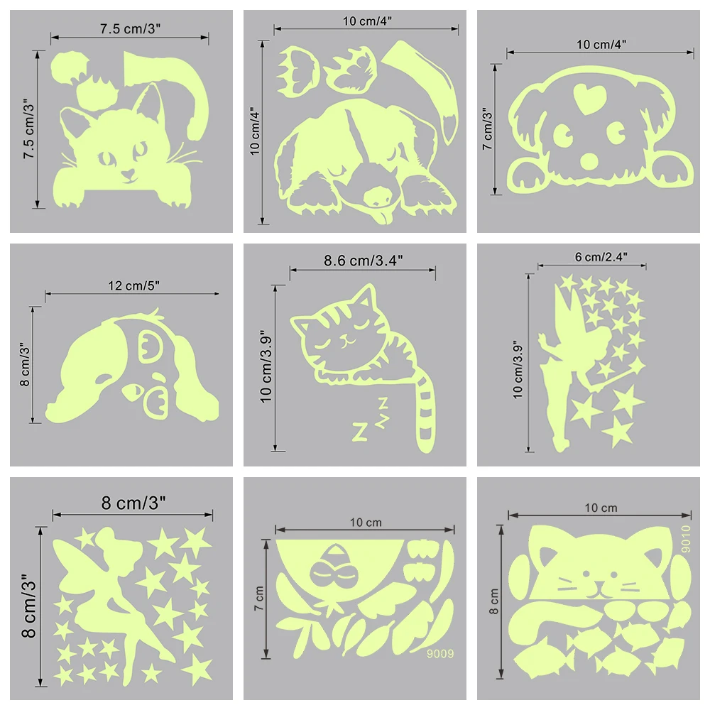 Description Picture 2 of itemFunny Cat Dog Fairy Car Stars Pattern Switch Stickers Glow In The Dark Pvc Decal Kids Room Home Decoration Diy Luminous Wall Art