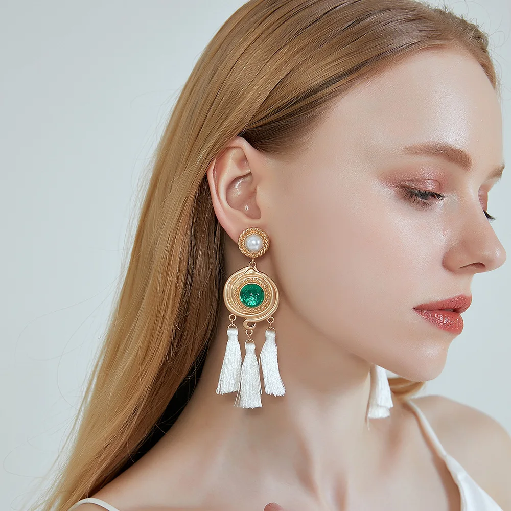 

Korean style retro European and American tassel earrings drop female Korean earrings geometric earrings 2020 new earrings Retro