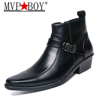 

2020 Spring Autumn Men's Dress Ankle Zip Leather Boots British Retro Men Motorcycle Boots Casual Shoes Black Buckle Zapatillas
