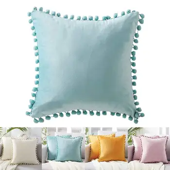 

Velvet Pillow Case Solid Color Pom Pom Decor Throw Pillow Case Cushion Cover Sofa Cushion Cover for Home