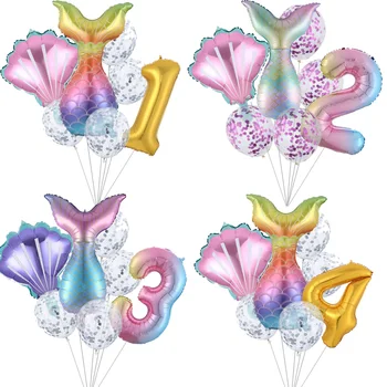

7pcs/lot Mermaid Party Balloons 32inch Number Foil Balloon Kids Birthday Party Decorations Baby Shower Helium confetti Globos