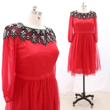 MACloth красного цвета с коротким круглым вырезом до колен Длина короткие с украшением в виде кристаллов, Тюлевое платье, платье на выпускной, платье 4XL 268246 просвет