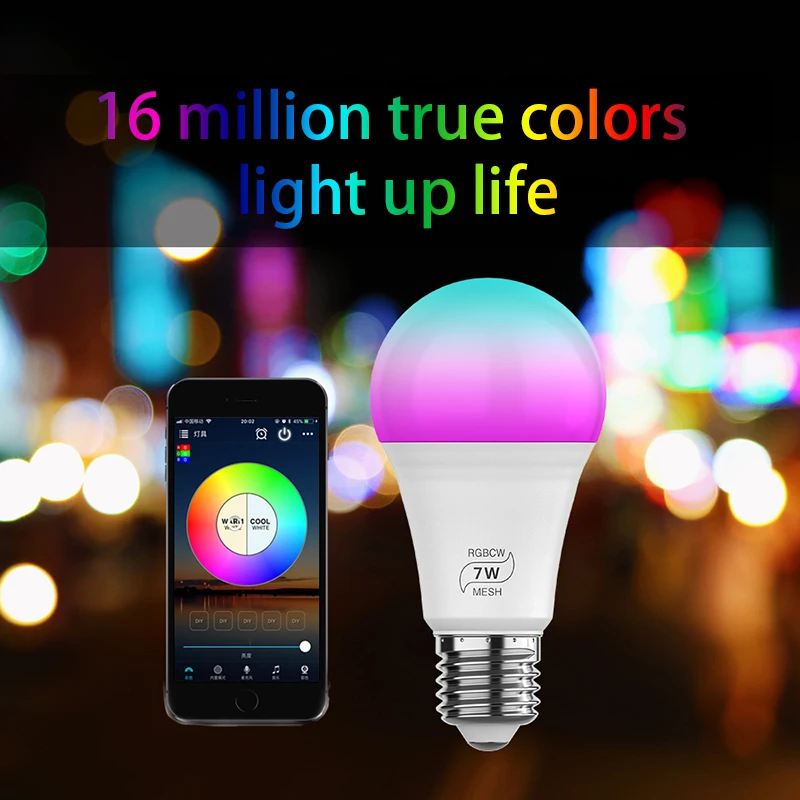 Умная Bluetooth лампа E27 LED RGBCW работает с Alexa/Google Home 110 В 220 В|Светодиодные лампы и