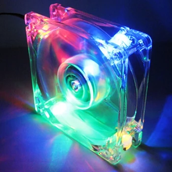 

HOT SALES!!! 8025 Clear 8cm with LED Lights Chassis Cooling Fan colorful LED light 7 blades Fan for PC Computer Case Cooler