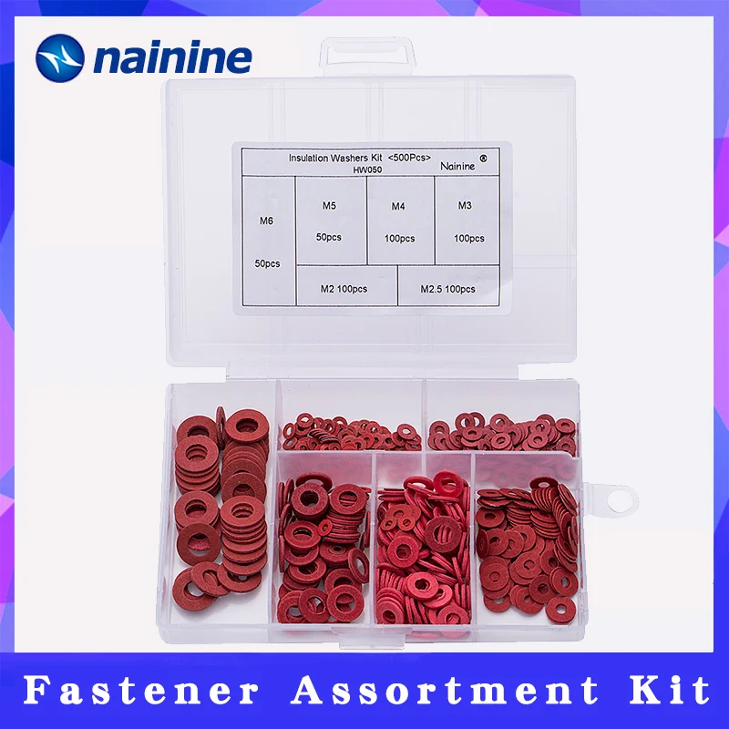 100/500PCS M4 M5 M6 M8 Red Steel Paper Flat Washers Insulation Washer 