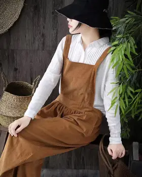 

Corduroy pure color restoring ancient ways straps wide-legged pants of height comfortable leisure joker