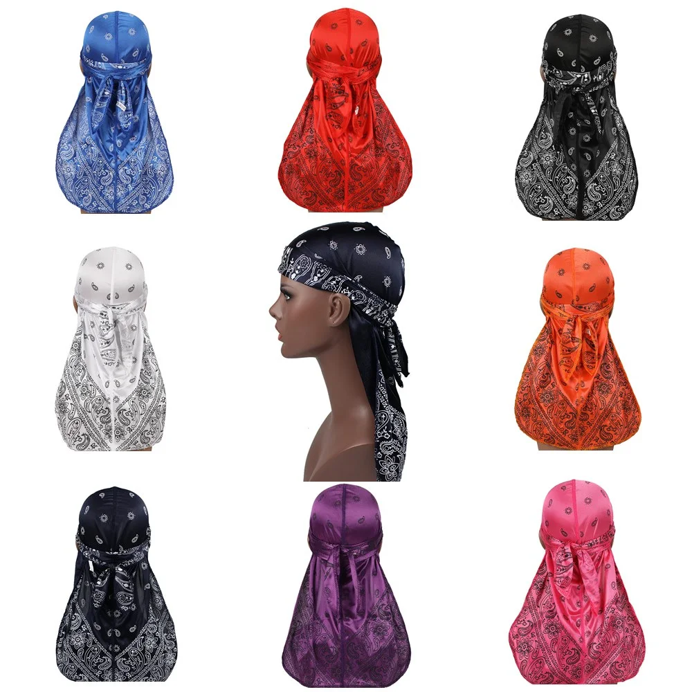 Премиум шелк Durag Пейсли дизайн печати шелковистые стойкие длинные ремешки