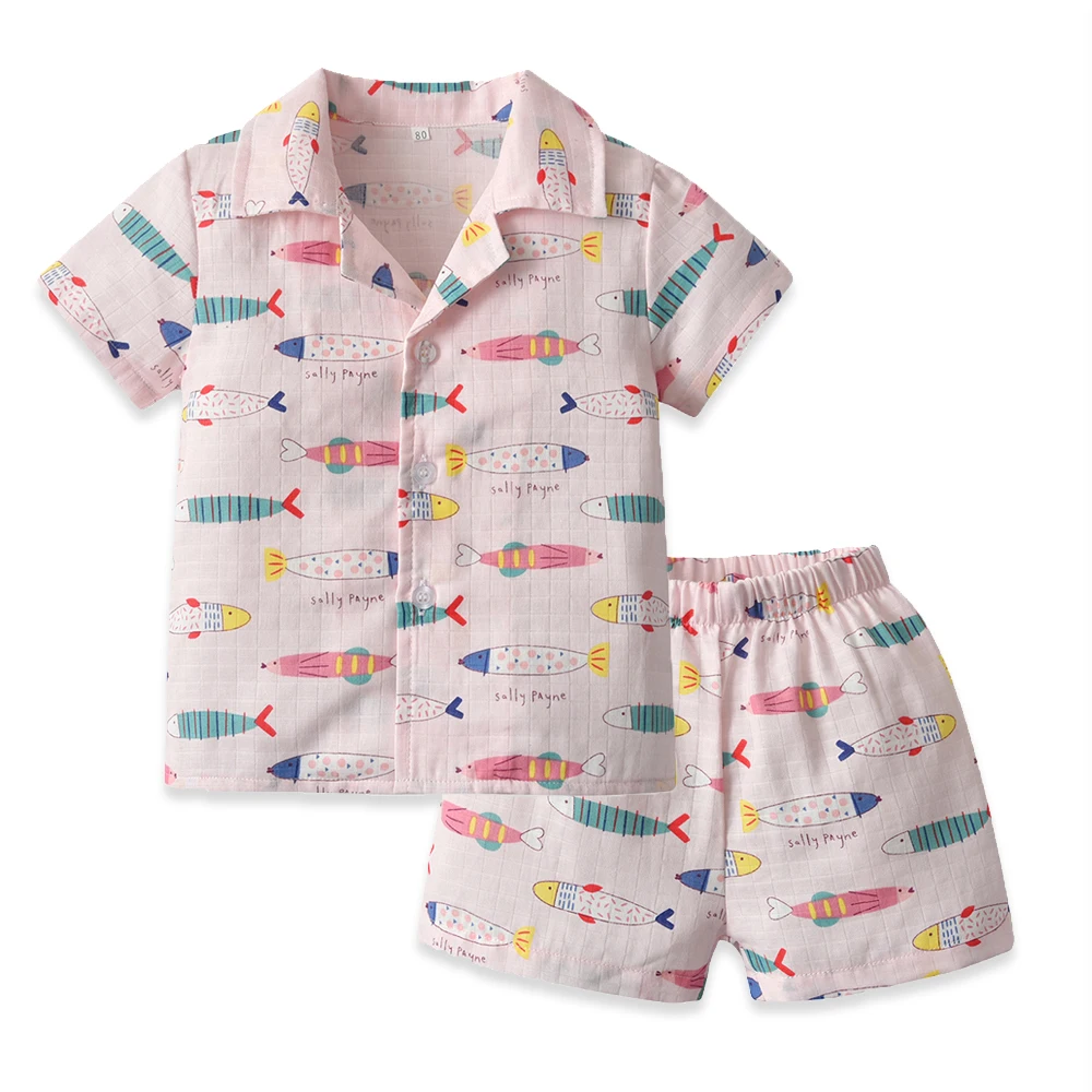 Tem Doger 2021 Summer New Girls Kids Pajama Sets Casual Cartoon Short Sleeve T-Shirt Tops With Pants Toddler Baby Sleeping Cloth
