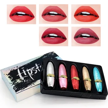 

Maquiage 5pcs/lot lip Kit Matte Lipstick Waterproof Nutritious Velvet lip stick Red Tint Makeup Set High Quality MKXJ
