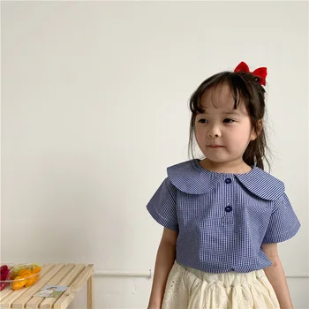 

Large Lapel Shirt for Children's Baby Kids Short Sleeve Plaid Shirt Top 2020 Summer Korean Children's Pure Colors Clothes 1-6t