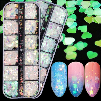 

Shiny Charms Nail Glitter Sequins Laser Heart Star Moon Tree Round Nail Glitter Flakes Nail Decorations