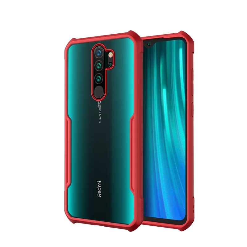 Для Xiaomi Redmi Note 8 Pro, кольцевой чехол, подушка безопасности, противоударный Прозрачный бампер, защита экрана, закаленное стекло, пленка для объектива Xundd - Цвет: case red