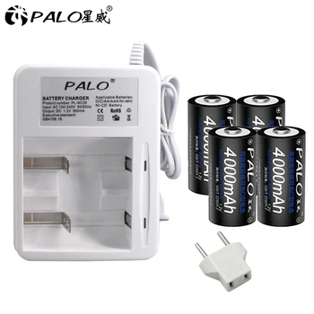 

Palo 4pcs 1.2V 4000mAh type C Battery rechargeable C size battery batteries+2 slot AA AAA C D Battery Charger
