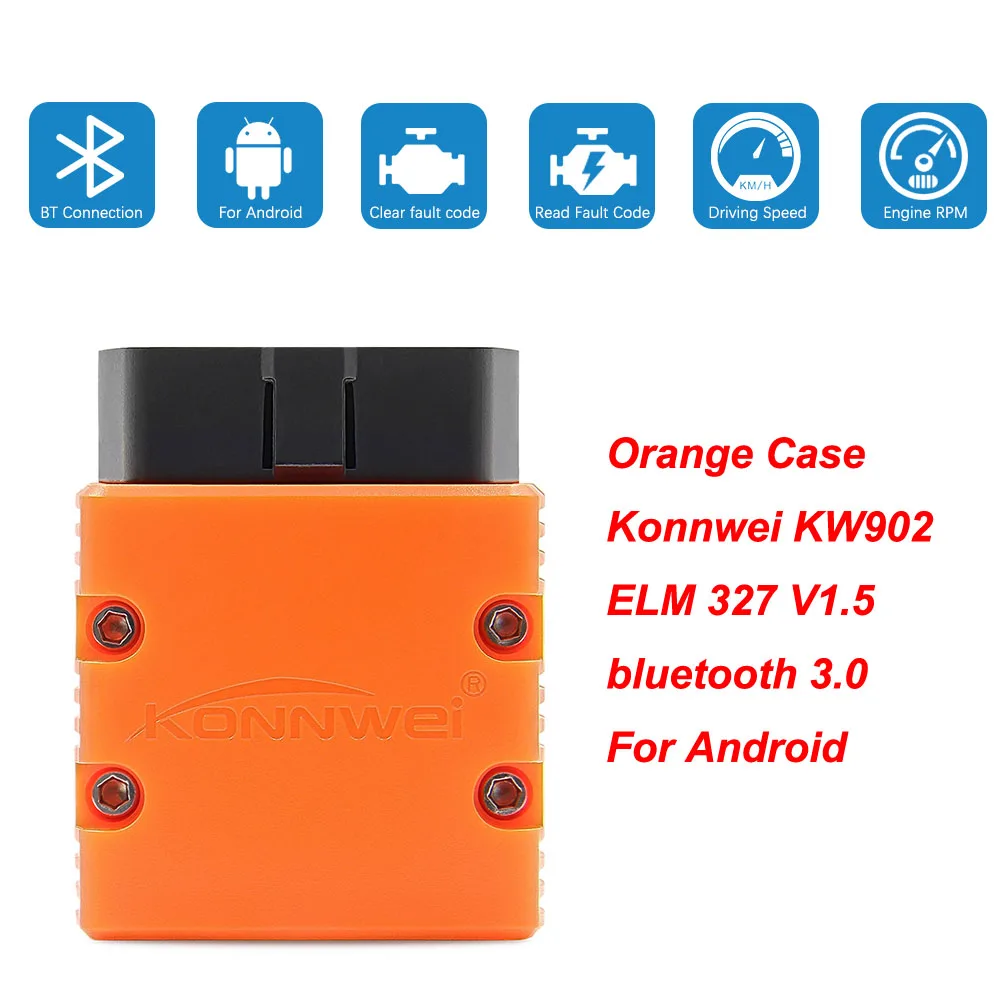 Konnwei KW902 ELM327 V1.5 OBD2 Bluetooth сканер ELM 327 V1.5 OBD 2 OBD2 автомобильный диагностический инструмент ODB2 считыватель кодов для Android - Цвет: Orange BT3.0