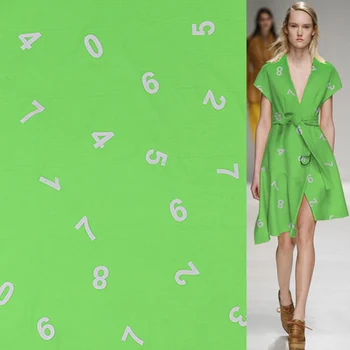 

Light green color stretch silk chiffon fabric the words is little stuff,SCF137