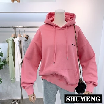 

Loose Hooded Sweatshirt Female Ulzzang Spring 2020 New Simple Letters Embroidered Cotton Hoodie Coat Femme Oversize Pullovers