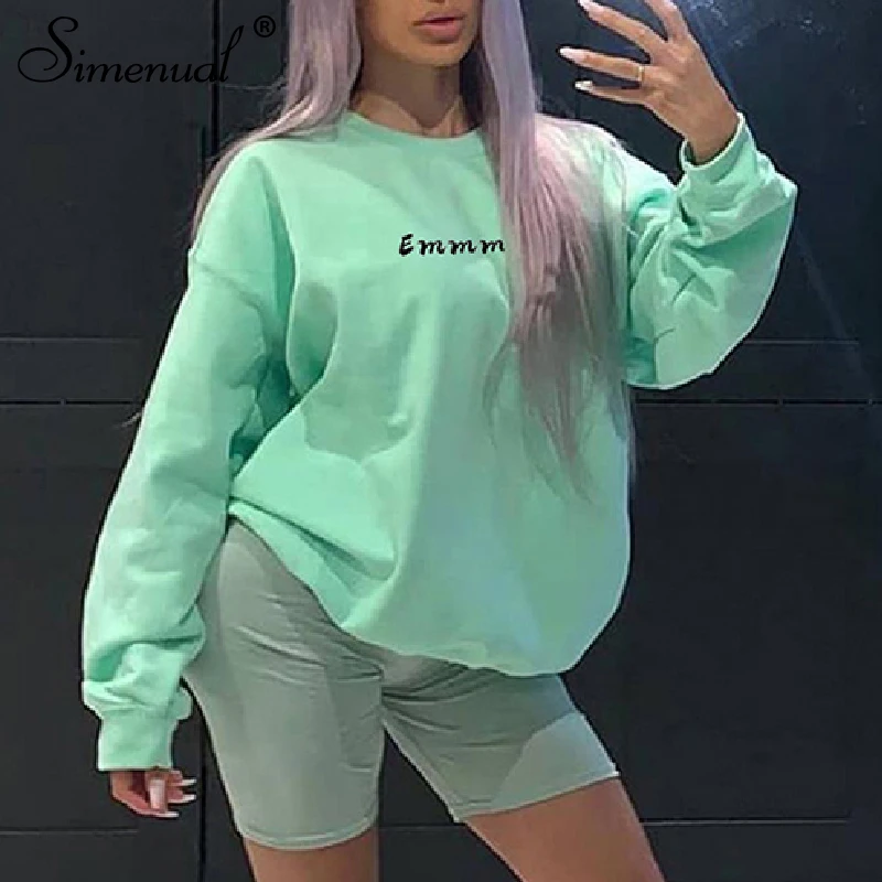  Simenual Casual Sporty Workout Women Sweatshirts Long Sleeve Fashion 2019 Autumn Winter Hoodies Let