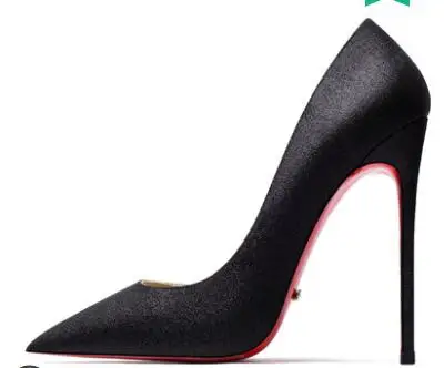 Новинка; туфли с красной подошвой; женские пикантные туфли-лодочки; шикарные туфли на высоком каблуке с закрытым острым носком; женские свадебные вечерние туфли на тонком каблуке-шпильке; сезон осень - Цвет: black 12cm