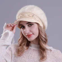 НОВАЯ шапка из кроличьего меха, женская вязаная шапка с утиным язычком, мягкие теплые береты, осенне-зимние наушники с полями