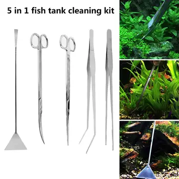 

5 in 1 Aquarium Aquascape Tools Kits Stainless Steel Aquarium Tank Aquatic Plants Tweezers Scissor Fish Tank Cleaning Tools Set
