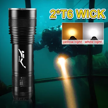 

Professional Diving led Flashlight Torch IPX8 Waterproof Dive Underwater 200 Meter White/Yellow Lamp Dive Light Camping Lanterna