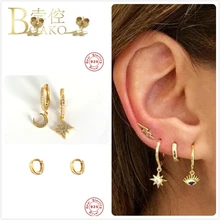 925 пробы, серебряные серьги для женщин, золотые маленькие серьги-кольца для девушек, серьги с цирконием, молния, злой глаз, aretes Z5