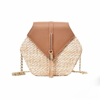 

Hexagon Mulit Style Straw+pu Bag Handbags Women Summer Rattan Bag Handmade Woven Beach Circle Bohemia Handbag New Fashion
