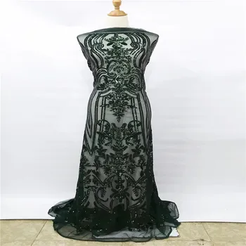 

African Net Sequins Laces 5yard Latest Nigerian Laces 2019 Green Sequin Fabric For Sewing Dress Tulle Lace Fabric