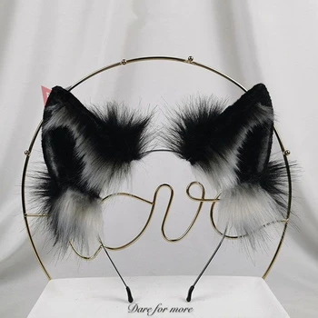 

New Hand Made Work Black Wolf Ears Hairhoop Headband Head Wear KC Beast Lolita Cosplay Party Game Costume Accessories
