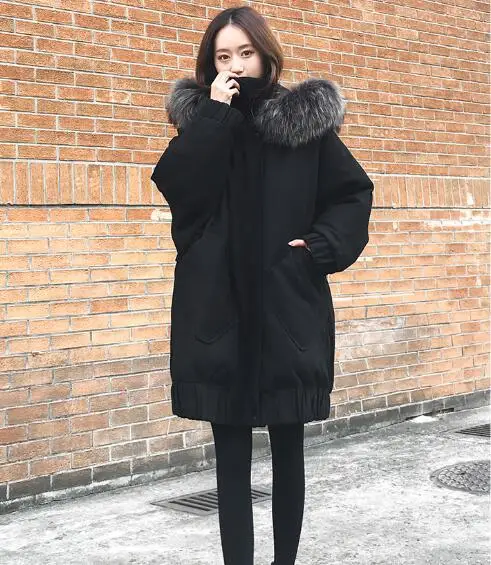 Ультра большой меховой воротник, хлопковая стеганая одежда, зимнее пальто для женщин, 2018 толстый мм, корейский стиль, Студенческая Толстая