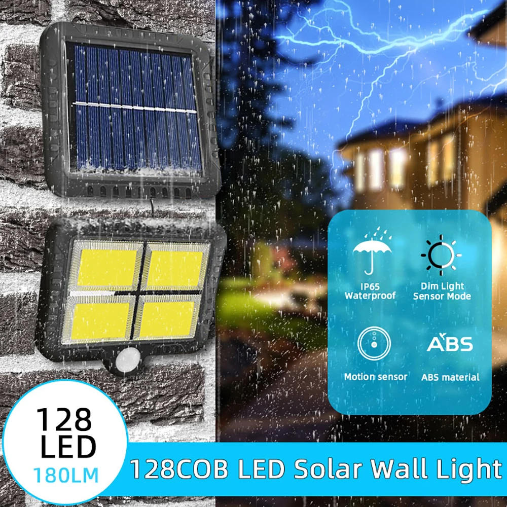 124 PCS Mpow 128 COB LEDS Solar Garden Light Motion Sensor Solar Lamp With IP65 Waterproof 180LM Wireless Outdoor Wall Light (1)