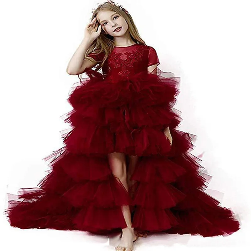 Великолепные красные пышные платья для девочек; платье с цветочным узором для девочек на свадьбу; пышные фатиновые Детские платья для причастия на заказ