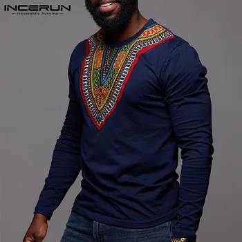 

INCERUN Fashion African Clothes Men T Shirt Printed Long Sleeve Ethnic Style Brand Tops Round Neck Dashiki Casual T-shirts Men