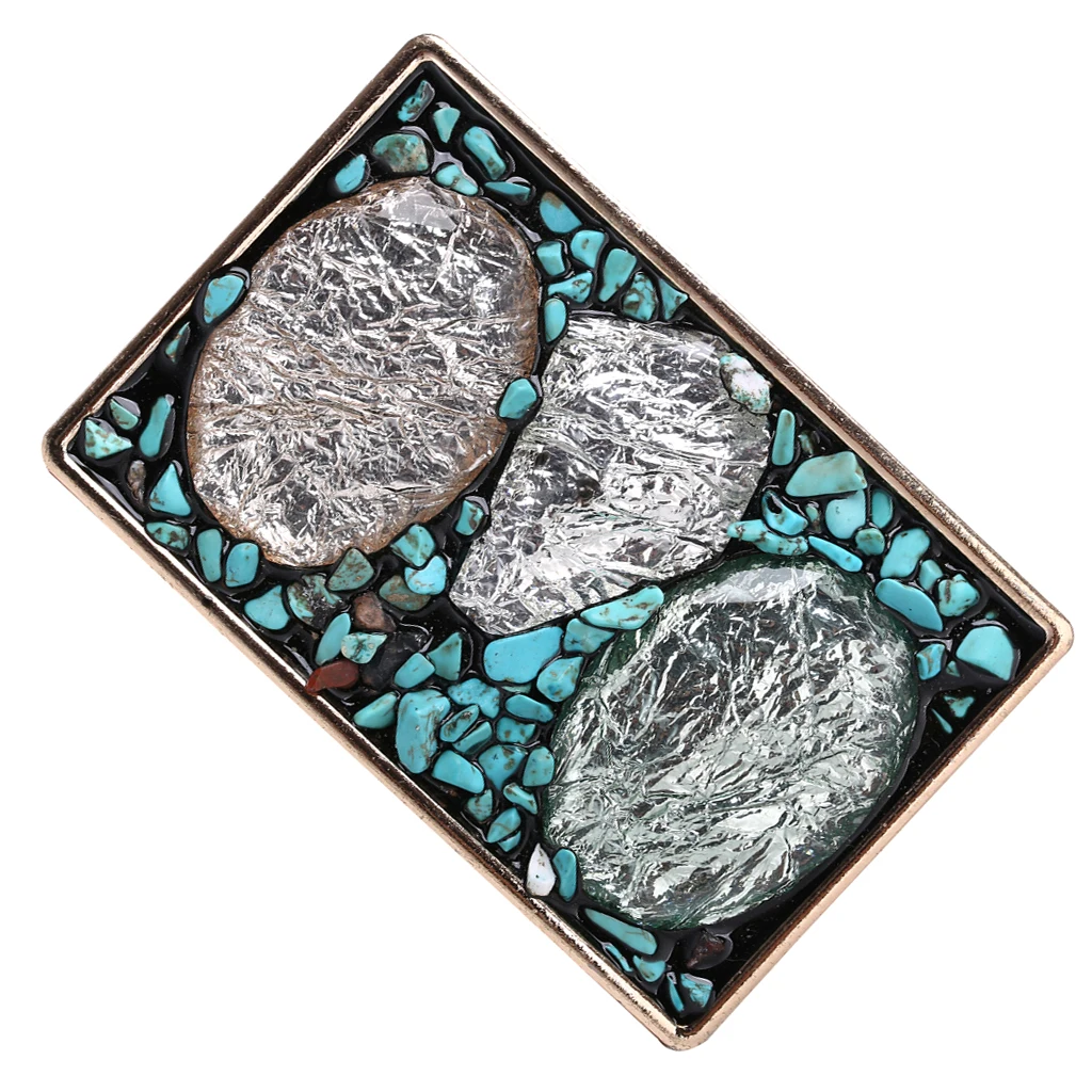 Western Belt Buckle Replacement - Inlaid Gemstone & Turquoise - Novelty Cowboy Belt Buckle, Oval / Square