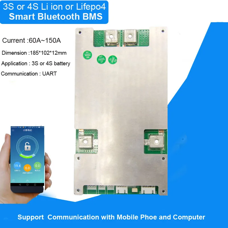 

4S 14.6V Lifepo4 Smart bluetooth BMS li ion Battery 12.6V intelligent PCB with UART communication 150A constant current