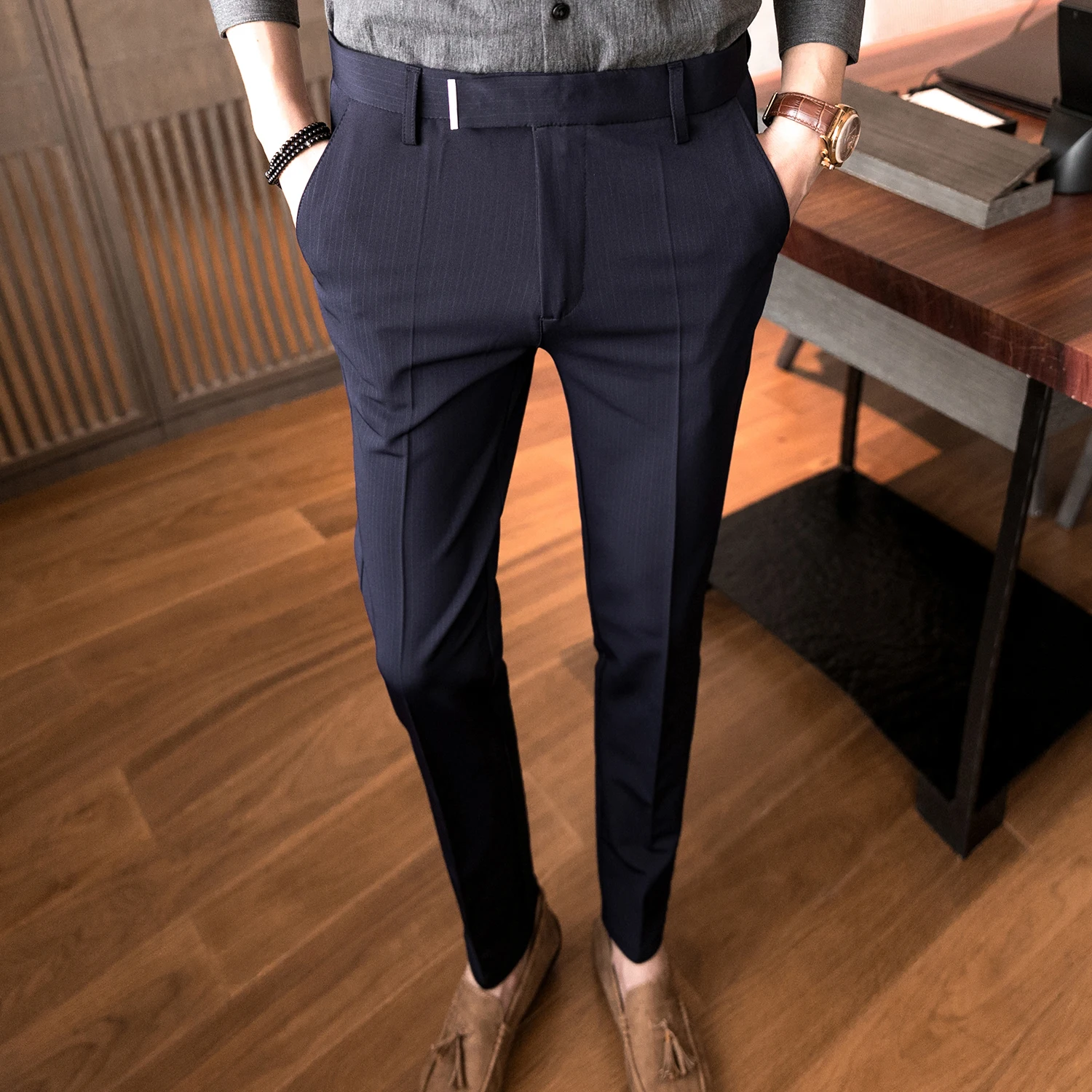 Новые продукты, мужские высококачественные джентльменские модные деловые прямые трендовые Узкие повседневные бархатные теплые брюки