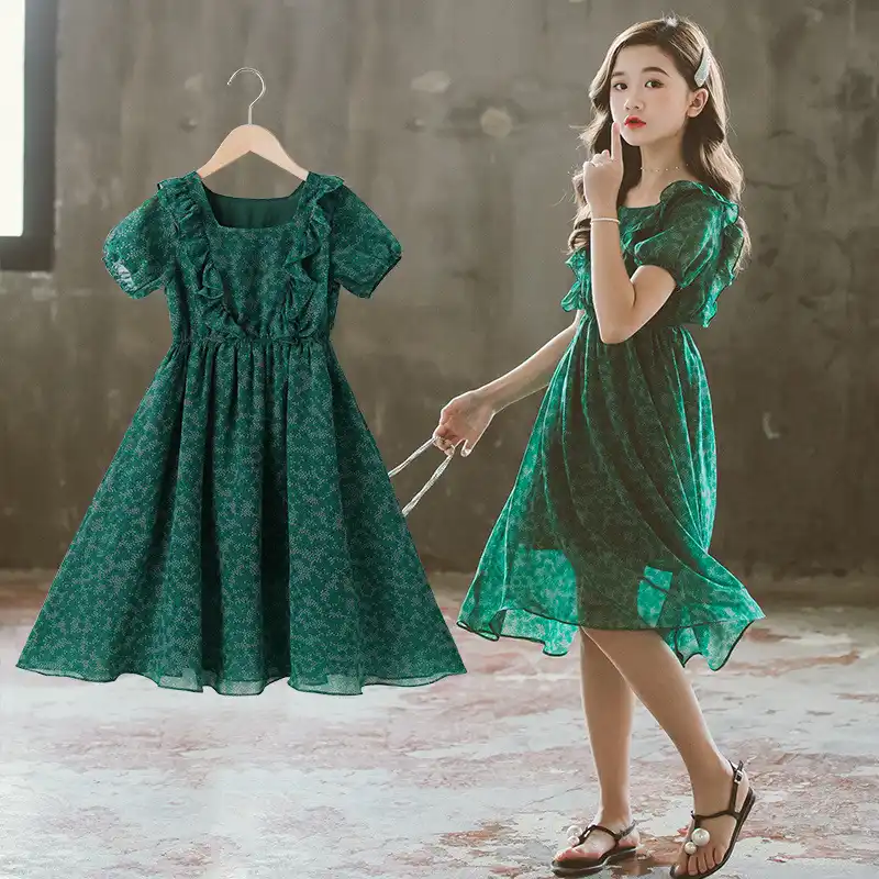 girls green floral dress