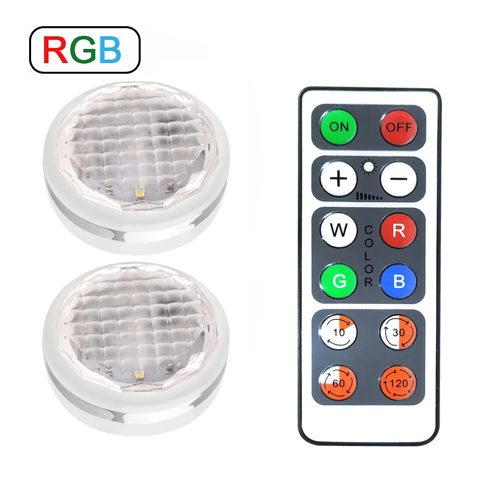 2 Lamp 1 Remote Подсветка в шкаф Беспроводной светодиодный светильник с батареей шкаф для одежды лестницы ночной Светильник кухонный светодиодный светильник с сенсорным затемнением RGB светодиодный светильник шайба светильник в шкаф - Color: 2 Lamp 1 Remote